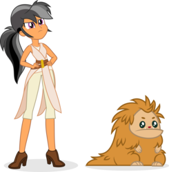 Size: 5719x5841 | Tagged: safe, artist:punzil504, chestnut magnifico, daring do, pukwudgie, equestria girls, g4, chewbacca, clothes, duo, female, hand on hip, high heels, rey, shoes, simple background, star wars, transparent background, younger