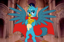 Size: 5768x3808 | Tagged: safe, artist:cheezedoodle96, artist:disneymarvel96, edit, vector edit, gallus, griffon, g4, accessory theft, beauty and the beast, brooch, cape, clasp, clothes, crossover, disney, vector