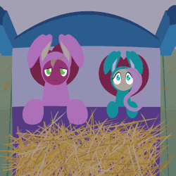 Size: 1080x1080 | Tagged: safe, anonymous artist, big macintosh, fluttershy, pony, series:fm holidays, g4, ..., animal costume, animated, awkward, awww, bed, bunny costume, bunny pajamas, clothes, costume, dialogue, exclamation point, female, gif, grin, hoof around neck, implied angel bunny, lineless, male, nervous, nervous smile, no pupils, overhead view, question mark, ship:fluttermac, shipping, side hug, smiling, speech bubble, straight