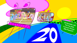Size: 1152x648 | Tagged: safe, screencap, clear sky, fluttershy, pinkie pie, quibble pants, rainbow dash, wind sprint, earth pony, pony, unicorn, common ground, g4, billboard, glowing horn, horn, illustrator, mlp s9 countdown, photoshop, road, street sign
