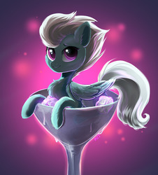 Size: 1280x1413 | Tagged: safe, artist:kebchach, fleetfoot, pegasus, pony, g4, abstract background, chest fluff, cup, cup of pony, cute, diafleetes, drink, female, fluffy, glass, ice, looking at you, mare, micro, smiling, solo