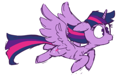 Size: 1008x636 | Tagged: safe, artist:lamianxious, twilight sparkle, alicorn, pony, g4, female, floppy ears, flying, mare, simple background, solo, spread wings, twilight sparkle (alicorn), white background, wings
