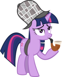 Size: 5602x6911 | Tagged: safe, artist:flizzick, twilight sparkle, pony, unicorn, g4, mmmystery on the friendship express, season 2, absurd resolution, bubble pipe, deerstalker, detective, female, hat, hoof hold, lidded eyes, mare, pipe, quite, sherlock holmes, sherlock sparkle, simple background, smiling, solo, transparent background, unicorn twilight, vector