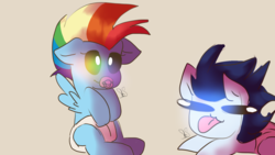 Size: 1280x720 | Tagged: safe, artist:soarindashbestship, rainbow dash, soarin', pony, g4, 30 day soarindash challenge, diaper, female, foal, male, pacifier, ship:soarindash, shipping, silly, silly pony, straight