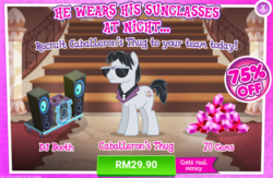 Size: 1041x680 | Tagged: safe, gameloft, withers, earth pony, pony, g4, stranger than fan fiction, advertisement, costs real money, gem, henchmen, introduction card, male, sale, stallion, sunglasses at night