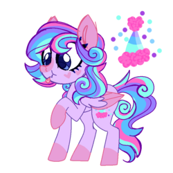 Size: 768x768 | Tagged: safe, artist:awoomarblesoda, oc, oc only, oc:anoni pop, pegasus, pony, female, magical lesbian spawn, mare, offspring, parent:pinkie pie, parent:rainbow dash, parents:pinkiedash, raised hoof, simple background, solo, tongue out, transparent background