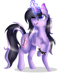 Size: 2439x2888 | Tagged: safe, artist:tomboygirl45, oc, oc only, oc:chia seed, pony, unicorn, female, high res, magic, mare, one eye closed, palindrome get, simple background, solo, spiked wristband, white background, wristband