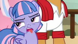 Size: 1920x1080 | Tagged: safe, screencap, wind sprint, pegasus, pony, common ground, g4, eyeroll, female, filly, foal, gagging, solo focus, tongue out