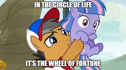 Size: 888x499 | Tagged: safe, edit, edited screencap, screencap, quibble pants, wind sprint, earth pony, pegasus, pony, common ground, g4, caption, circle of life, image macro, text, the lion king