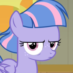 Size: 1078x1078 | Tagged: safe, screencap, wind sprint, pegasus, pony, common ground, g4, annoyed, cropped, disapproval, female, filly, foal, frown, glare, lidded eyes, looking at you, reaction image, solo, wind sprint is not amused