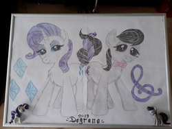 Size: 4128x3096 | Tagged: safe, artist:degranomelody, octavia melody, rarity, earth pony, pony, unicorn, g4, intertwined tails, traditional art