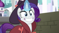 Size: 1920x1080 | Tagged: safe, screencap, rarity, pony, unicorn, g4, sparkle's seven, detective rarity, faic, female, glowing horn, horn, mare, smiling, solo