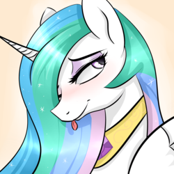Size: 3000x3000 | Tagged: safe, artist:dashy21, princess celestia, alicorn, pony, g4, bust, cute, cutelestia, female, high res, lidded eyes, looking back, mare, missing accessory, portrait, sillestia, silly, smiling, solo, tongue out