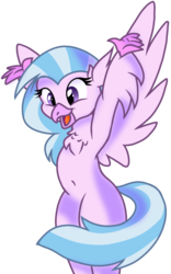 Size: 741x1184 | Tagged: safe, artist:latecustomer, artist:rainbow eevee, derpibooru exclusive, silverstream, hippogriff, g4, cheering, cute, diastreamies, female, happy, looking down, open mouth, simple background, smiling, solo, trace, transparent background