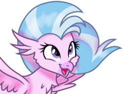Size: 1380x1048 | Tagged: safe, artist:rainbow eevee, derpibooru exclusive, silverstream, hippogriff, g4, cute, diastreamies, female, looking up, open mouth, simple background, smiling, solo, transparent background