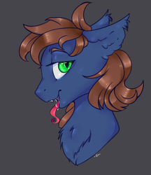 Size: 1162x1348 | Tagged: safe, artist:salicsa, oc, oc only, oc:warly, bat pony, pony, bat pony oc, fangs, long tongue, looking at you, male, solo, stallion, tongue out