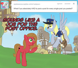 Size: 923x800 | Tagged: safe, artist:aimeelovesu, derpy hooves, oc, oc:pun, earth pony, pony, ask pun, g4, ask, mailbag