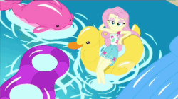 Size: 640x359 | Tagged: safe, screencap, fluttershy, equestria girls, g4, i'm on a yacht, my little pony equestria girls: better together, animated, barefoot, eyeshadow, feet, female, fetish fuel, floaty, flutterfeet, foot focus, gif, inflatable, inflatable toy, lidded eyes, loop, makeup, not an edit, pool toy, seduction, shyabetes, soles, solo, swimming pool, toes, wiggling toes