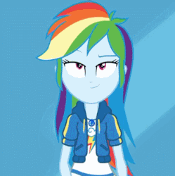 Size: 361x363 | Tagged: safe, screencap, rainbow dash, equestria girls, g4, my little pony equestria girls: better together, run to break free, animated, beautiful, bopping, cute, daaaaaaaaaaaw, dashabetes, female, geode of super speed, hnnng, magical geodes, smiling, solo, stretching