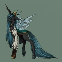 Size: 1710x1710 | Tagged: safe, artist:schizoidtomii, queen chrysalis, changeling, changeling queen, g4, crown, female, jewelry, regalia, simple background, solo, steampunk