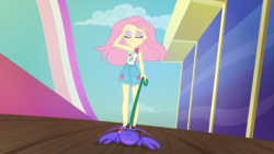 Size: 1920x1080 | Tagged: safe, screencap, fluttershy, lobster, equestria girls, g4, i'm on a yacht, my little pony equestria girls: better together, armpits, female, geode of fauna, leash, magical geodes, solo, yacht