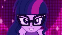 Size: 600x338 | Tagged: safe, screencap, sci-twi, twilight sparkle, equestria girls, g4, i'm on a yacht, my little pony equestria girls: better together, adorkable, animated, beautiful, close-up, clothes, cute, dork, dress, female, gif, glasses, grin, lidded eyes, looking at you, neon eg logo, ponytail, sexy, sexy egghead, singing, sleeveless, sleeveless dress, smiling, solo, twiabetes