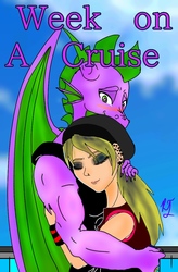 Size: 720x1097 | Tagged: safe, artist:lullabyjak, spike, oc, dragon, human, anthro, fanfic:week on a cruise, g4, canon x oc, fanfic, fanfic art, fanfic cover