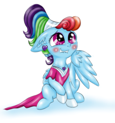 Size: 1864x2000 | Tagged: safe, artist:rurihal, rainbow dash, pony, g4, sparkle's seven, blushing, clothes, cute, dashabetes, dress, ear fluff, ear piercing, earring, female, hoof shoes, jewelry, lip bite, megaradash, piercing, simple background, sitting, solo, white background, wing fluff