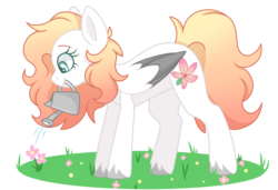 Size: 3000x2048 | Tagged: safe, artist:cinnamontee, oc, oc only, oc:ember (cinnamontee), pegasus, pony, female, high res, mare, mouth hold, simple background, solo, transparent background, two toned wings, watering can