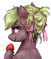 Size: 845x989 | Tagged: safe, artist:johling, oc, oc only, earth pony, pony, bust, food, simple background, solo, strawberry, transparent background