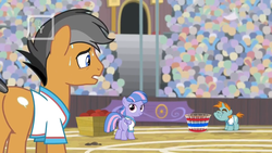 Size: 1366x768 | Tagged: safe, screencap, quibble pants, snips, wind sprint, earth pony, pegasus, pony, unicorn, common ground, g4, audience, ball, basket, butt, colt, crowd, field, male, nervous, plot, stadium, sweat, tv rating, tv-y