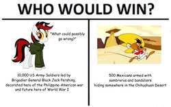 Size: 802x500 | Tagged: safe, oc, oc:blackjack, pony, fallout equestria, fallout equestria: project horizons, blackjack pershing, mexico, op is a duck, op is trying to start shit, pancho villa, speedy gonzales, what could possibly go wrong, who would win