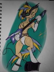 Size: 960x1280 | Tagged: safe, artist:skygunner, oc, oc only, oc:storm haven, earth pony, anthro, anthro oc, anthro with ponies, digital on traditional, guitar, solo
