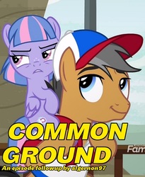 Size: 509x620 | Tagged: safe, edit, edited screencap, screencap, quibble pants, wind sprint, earth pony, pegasus, pony, equestria daily, common ground, g4, cropped, duo, episode followup, female, filly, freckles, ponies riding ponies, riding, unamused, wind sprint riding quibble pants