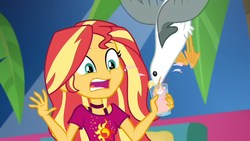Size: 1920x1080 | Tagged: safe, screencap, sunset shimmer, seagull, equestria girls, equestria girls series, g4, i'm on a yacht, spoiler:eqg series (season 2), clothes, cruise, drink, juice, lemonade