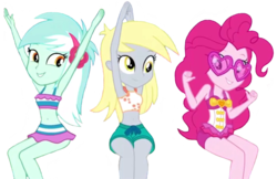 Size: 2322x1509 | Tagged: safe, edit, edited screencap, editor:lonely fanboy48, screencap, derpy hooves, lyra heartstrings, pinkie pie, equestria girls, equestria girls specials, g4, i'm on a yacht, my little pony equestria girls: better together, my little pony equestria girls: spring breakdown, background removed, bare shoulders, bikini, bikini top, clothes, cute, female, glasses, heart shaped glasses, lyra heartstrings swimsuit, lyrabetes, not a vector, one-piece swimsuit, pinkie pie swimsuit, simple background, sleeveless, smiling, sunglasses, swimming trunks, swimsuit, transparent background, trio, trio female, vip
