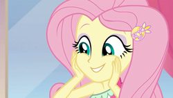 Size: 1920x1080 | Tagged: safe, screencap, fluttershy, equestria girls, g4, i'm on a yacht, my little pony equestria girls: better together, beautiful, close-up, cute, female, geode of fauna, happy, magical geodes, shyabetes, smiling, solo