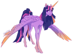 Size: 1024x763 | Tagged: safe, artist:leechetious, twilight sparkle, alicorn, horse, pony, g4, colored wings, colored wingtips, female, signature, simple background, smiling, solo, spread wings, transparent background, twilight sparkle (alicorn), wings