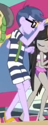 Size: 206x537 | Tagged: safe, screencap, micro chips, octavia melody, sandalwood, equestria girls, g4, i'm on a yacht, my little pony equestria girls: better together, ankles, clothes, dancing, feet, glasses, legs, male, male feet, offscreen character, sandals, shorts