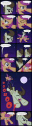 Size: 2500x9800 | Tagged: safe, artist:magerblutooth, pound cake, scootaloo, pegasus, pony, g4, alternate cutie mark, comic, crying, moon, older, scootaloo can fly, tears of joy