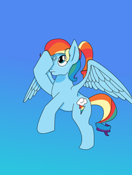 Size: 1990x2648 | Tagged: safe, artist:mega-poneo, edit, rainbow dash, rarity, pegasus, pony, let's switch bodies, g4, alternate hairstyle, body swap, eye swap, female, flying, gradient background, mare, phantom limb, solo, spread wings, wings