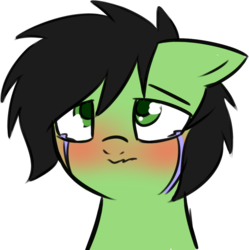 Size: 919x922 | Tagged: safe, artist:neuro, oc, oc only, oc:filly anon, earth pony, pony, blushing, bust, crying, female, filly, looking up at you, sad, simple background, transparent background, wavy mouth