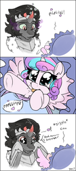 Size: 881x1962 | Tagged: safe, artist:skoon, king sombra, princess flurry heart, alicorn, pony, unicorn, g4, season 9, the beginning of the end, :p, a better ending for sombra, alternate scenario, alternate timeline, awesome, baby, blanket, comic, cute, daaaaaaaaaaaw, dialogue, featured image, female, filly, fluffy, flurrybetes, foal, funny, good end, heart, heart eyes, hnnng, hoofy-kicks, looking at each other, male, nuclear cuteness, on back, onomatopoeia, out of character, pale color, raspberry, raspberry noise, reaching, simple background, skoon is trying to murder us, smiling, soft color, sombradorable, speech bubble, spread wings, stallion, stroller, sweet dreams fuel, teary eyes, tongue out, underhoof, weapons-grade cute, wingding eyes