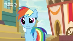 Size: 1280x720 | Tagged: safe, screencap, rainbow dash, pegasus, pony, common ground, g4, female, folded wings, mare, raised eyebrow, solo, wings