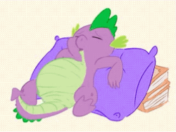 Size: 320x240 | Tagged: safe, artist:da~blueguy, spike, dragon, g4, animated, belly, big belly, breathing, fat, fat spike, gif, male, pillow, sleeping, tired