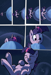 Size: 1920x2816 | Tagged: safe, artist:shieltar, part of a set, twilight sparkle, pony, unicorn, comic:giant twilight, g4, atmosphere, comic, cute, eating, edible heavenly object, gas giant, giant pony, growth, macro, magic, part of a series, planet, pony bigger than a planet, size difference, space, stars, straw, tangible heavenly object, twiabetes, unicorn twilight
