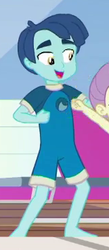 Size: 161x370 | Tagged: safe, screencap, henry handle, lily pad (g4), manestrum, equestria girls, g4, i'm on a yacht, my little pony equestria girls: better together, background human, clothes, cropped, feet, legs, male, male feet, offscreen character, smiling