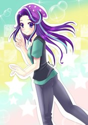 Size: 679x960 | Tagged: safe, artist:love2eategg, starlight glimmer, human, equestria girls, equestria girls specials, g4, my little pony equestria girls: mirror magic, anime, beanie, clothes, cute, female, glimmerbetes, hat, human coloration, jeans, looking at you, pants, shirt, solo, stars