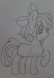 Size: 1328x1930 | Tagged: safe, artist:thatonefluffs, apple bloom, earth pony, pony, g4, bow, female, freckles, solo, traditional art