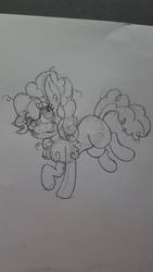 Size: 747x1328 | Tagged: safe, artist:thatonefluffs, pinkie pie, earth pony, pony, g4, blushing, cute, diapinkes, female, fluffy, poofy mane, poofy pie, solo, traditional art